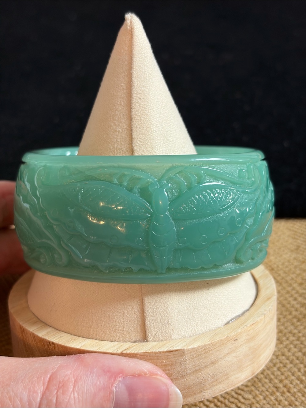Vintage carved lucite butterfly bangle